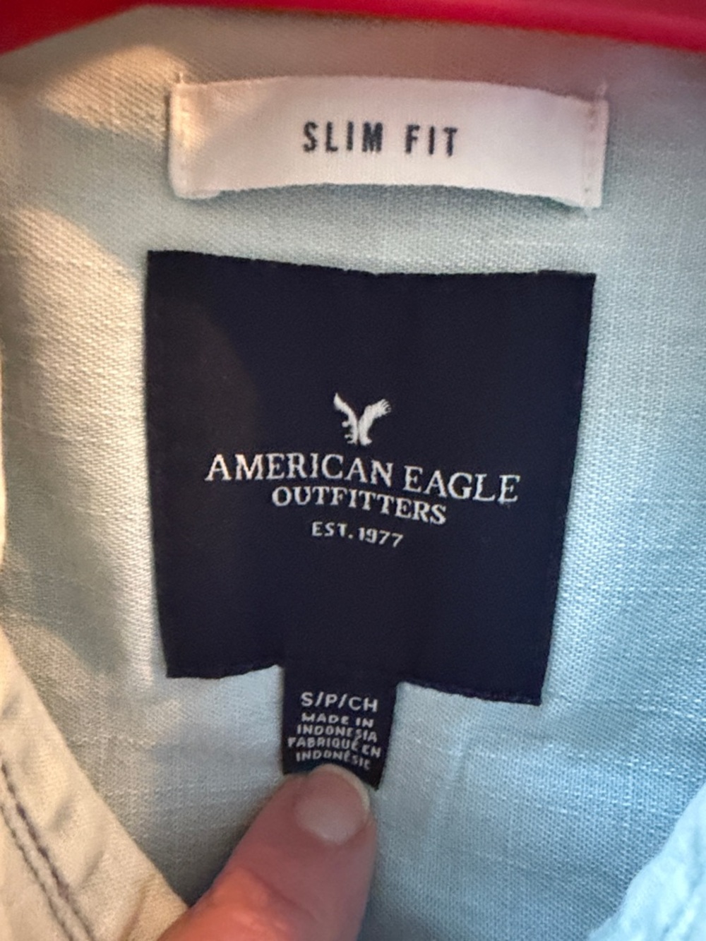 American Eagle Outfitters Light Blue Slim Fit Shirt with Navy Label